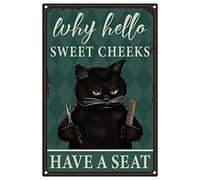 CREATCABIN Cat Barber Metal Tin Sign Sweet Cheeks Have A Seat Vintage Tin Sign Funny Hanging Poster Sign Decor for Barbershop Bathroom Kitchen Cafe Home Bar Living Room Christmas Halloween 8 x 12inch