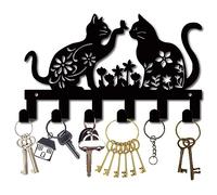 CREATCABIN Cat Metal Key Holder for Wall Mounted Key Hooks Iron Key Hanger Holder with 6 Hooks Metal Key Hanging Organizer Black Rack Wall Decor for Entryway Front Door Hallway Office 10.6x6.3Inch