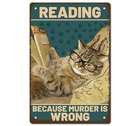 CREATCABIN Cat Metal Tin Sign Reading Because Murder Is Wrong Metal Poster Vintage Retro Art Mural Hanging Iron Painting Plaque Funny Animals for Home Kitchen Bathroom Wall Art Decor 8 x 12 Inch