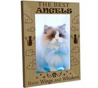 CREATCABIN Cat Picture Frame Pet Wood Photo Frames Engraved Display Wooden Tabletop Memorial Gifts for Hanging Wall Gallery Christmas Home Desk Decor 4x6Inch-the Best Angels Have Wings and Whiskers