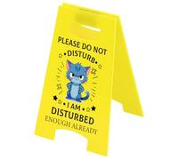 CREATCABIN Cat Please Do Not Disturb Desk Sign Yellow Funny Gag Warning Sign Double-Sided Mini Reminder Desk Sign Acrylic Tabletop Decor for Cubicle Coworker Teammates Employee Boss Office 4x6.3Inch