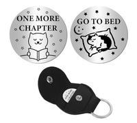 CREATCABIN Cat Pocket Hug Token Long Distance Relationship Keepsake Token Stainless Steel Double Sided Coin Pocket Token Coin Sign with Leather Keychains for Thoughtful Gift 1.2Inch-One More Chapter