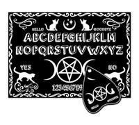 CREATCABIN Cat Spirit Board Wood Talking Board Black Rectangle Cats Moon Star Pendulum Dowsing Metaphysical Message Divination Set with Heart Planchette for Ghost Hunting Halloween 11.8 x 8.3 Inch