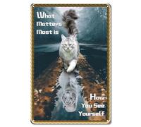 CREATCABIN Cat Tiger Metal Tin Sign What Matters Most is How You See Yourself Inspirational Sign Vintage Iron Poster Plaque Retro Mural Hanging Wall Art Decor for Home Office Restaurant Cafes 8x12Inch
