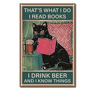 CREATCABIN Cat Tin Signs That's What I Do I Read Books Sign Retro Poster Vintage Tin Sign for Home Bathroom Wall Decoration, 8 x 12 Inch