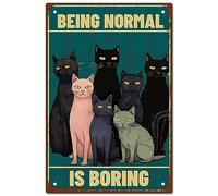 CREATCABIN Cat Tin Vintage Metal Sign BEING NORMAL IS BORING Poster Retro Painting Plaque Iron Sign Wall Decor Art Mural Hanging for Living Room Home Cafe Decor Gift 12 x 8 Inch