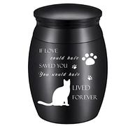 CREATCABIN Cat Urn Mini Heart Loved Forever Pet Ashes Small Keepsake Memorial Waterproof Stainless Steel Cremation Container Jar 1.18x1.57inch Black