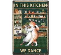 CREATCABIN Cat Vintage Sign Retro Metal Tin Sign Poster Cats Cooking Painting Plaque Iron Signs Wall Decoration Mural Hanging Signs for Living Room Love Cat Gift 12 x 8 Inch-We Dance in the Kitchen