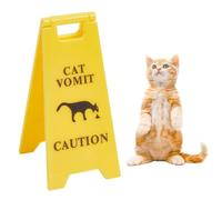 CREATCABIN Cat Vomit Warning Sign Pet Caution Sign Yellow ABS Plastic Cats Vomiting Wet Floor Pee Poop Desk Funny Gag Decoration Plaque for Home Office Kitchen Bathroom Outdoor Indoor 4.9 Inch