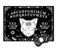 CREATCABIN Cat Wood Spirit Board Evil Eyes Pendulum Board Kit Black Talking Boards with Planchette Dowsing Divination Metaphysical Message Board for Wicca Hunt Witch Stuff Halloween 11.8x8.3Inch
