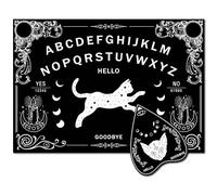 CREATCABIN Cat Wood Spirit Board Pendulum Board Kit Talking Boards with Planchette Dowsing Divination Metaphysical Message Board for Wicca Hunt Witch Stuff Halloween Party Supplies Black 11.8x8.3Inch