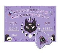 CREATCABIN Cat Wooden Spirit Board Purple Pendulum Board Dowsing Divination Kit Wood Talking Board Metaphysical Message with Planchette for Wicca Hunt Birthday Party Supplies 11.8X8.3 Inch