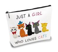 CREATCABIN Cats Makeup Bags Canvas Cosmetic Bag Multi Purpose Case Zipper Pouches Toiletry Travel Storage Bag Purse Portable Makeup Storage Organizer for Women 10x7Inch-Just a Girl Who Loves Cats