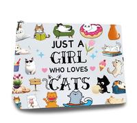 CREATCABIN Cats Makeup Bags Canvas Cosmetic Bag Polycotton Multi Purpose Case with Zipper Pouches Toiletry Travel Washing Bag Purse for Women Friend Sisters Gifts 10x7Inch-Just a Girl Who Loves Cats