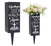 CREATCABIN Cemetery Vases for Grave Metal Flower Holder with Spikes Memorial Funeral Gravesite Flowers Vase Decorations Cross Black Flower Vases for Loss of Loved One Outdoor Yard Funeral 3x7.9inch