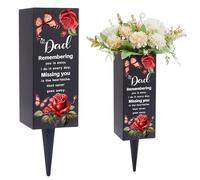 CREATCABIN Cemetery Vases with Spikes Metal Memorial Vase Cemetery Flower Holder Butterfly Rose Black Grave Flower Vase Decorations for Gravesite Dad Loss of Loved One Outdoor Yard Funeral 3x7.9inch