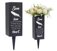 CREATCABIN Cemetery Vases with Spikes Metal Memorial Vase Cemetery Flower Holder Feather Black Grave Flower Vase Decorations for Gravesite Son Loss of Loved One Outdoor Yard Funeral 3x7.9inch