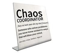 CREATCABIN Chaos Coordinator Office Signs Desk Decorations Sign Plaque Stainless Steel Gifts for Office Home Bar Cubicle Table Shelf Women Men Boss Coworker Colleague Friends Employees Decor 3.9Inch