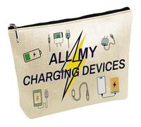 CREATCABIN Charging Cable Organizer Bag All My Charging Devices Bag for Toiletry Travel Washing Storage Bag Portable Makeup Bags Canvas Cosmetic Bag Multi Purpose Pouches for Women Friends 10x7Inch