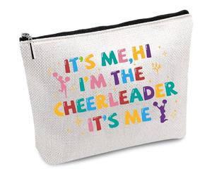 CREATCABIN Cheerleader Makeup Bag Canvas Cosmetic Bag Multi Purpose Pen Case Zipper Toiletry Travel Bag Case Purse Pouches Portable Survival Kit for Women Cheerleading Teammate Gifts 10x7Inch