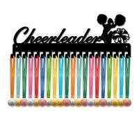CREATCABIN Cheerleader Medal Hanger Display Cheerleading Medal Holder Sports Frame Iron Hooks Hanging Awards Wall Mount Medal Rack for Holding Up 60+ Medals Cheer Badges Organizer Black 15.7 x 5.9Inch