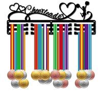 CREATCABIN Cheerleader Medal Hanger Display Medal Holder Rack Women's Cheer Heart Sports Metal Hanging Athlete Awards Iron Wall Mount Decor over 60 Medals for Competition Ribbon Medals 15.7x5.9Inch