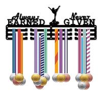 CREATCABIN Cheerleader Medal Holder Display Medal Hanger Rack Frame Metal Awards Ribbon Display Iron Hooks for Competition Race Victory Sports Gymnastics Dance 15.7x5.9Inch-Always Earned Never Given