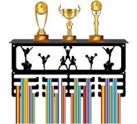 CREATCABIN Cheerleading Medal Hanger Display Trophy Shelf Medal Holder with Shelf Stand Sports 4 Rows Metal Hanging Wall Mount Frame Hold 70+ Medals for Cheerlead Competition Medals Rack 15.7x7.9Inch