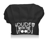 CREATCABIN Chef Hat Adjustable Chef Cap Elastic Cotton Kitchen Baker Cooking Hat Reusable Stretch Chef Gifts Black Hat for Men Women Adult Grilling Unisex Baking 9 x 11.8Inch-Dude with the Food