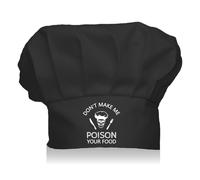 CREATCABIN Chef Hat Adult Adjustable Chef Cap Custom Cotton Elastic Kitchen Baker Catering Wear Crown Cooking Hat for Women Men Grilling Baking BBQ Chef Black 11.8x9Inch-Don't Make Me Poison Your Food