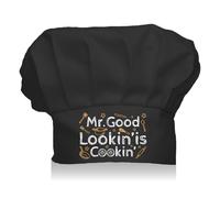 CREATCABIN Chef Hat Adult Adjustable Custom Cotton Chef Cap Elastic Baker Kitchen Catering Wear Crown Cooking Hat for Women Men Grilling Baking BBQ Chef Gift Black 11.8x9Inch-Mr.Good Lookin's Cookin'