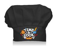 CREATCABIN Chef Hat Adult Adjustable Elastic Baker Kitchen Catering Wear Cooking Hat Custom Cotton Black Chef Cap for Women Men Grilling Baking BBQ Chef Dad Mom Gift Christmas 11.8x9 Inch-Time to Cook