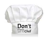 CREATCABIN Chef Hat Adult Adjustable Elastic Baker Kitchen Catering Wear Cooking Hat Custom Cotton Chef Cap for Women Men Grilling Baking BBQ Chef Dad Gift White 11.8x9 Inch-Don't Mess with the Chef