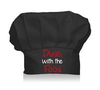 CREATCABIN Chef Hat Adult Adjustable Elastic Baker Kitchen Catering Wear Cooking Hat Custom Cotton Chef Cap for Women Men Grilling Baking BBQ Chef Gift Father's Day Black 11.8x9Inch-Dude with The Food