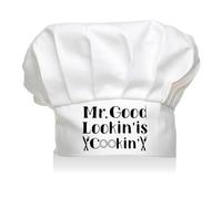 CREATCABIN Chef Hat Adult Adjustable Elastic Baker Kitchen Catering Wear Cooking Hat Custom Cotton Chef Cap for Women Men Grilling Baking BBQ Chef Dad Gift White 11.8x9 Inch-Mr.Good Lookin's Cookin
