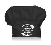 CREATCABIN Chef Hat Adult Adjustable Elastic Baker Kitchen Catering Wear Cooking Hat Custom Cotton Chef Cap for Women Men Grilling Baking Chef Gift Black 11.8 x 9 Inch-I Cook As Good As I Look
