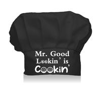 CREATCABIN Chef Hat Adult Adjustable Elastic Baker Kitchen Catering Wear Cooking Hat Custom Cotton Chef Cap for Women Men Grilling Baking BBQ Chef Gift Black 11.8x9 Inch-Mr. Good Lookin is Cookin