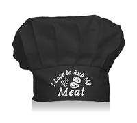 CREATCABIN Chef Hat Adult Adjustable Elastic Baker Kitchen Catering Wear Cooking Hat Custom Cotton Chef Cap for Women Men Grilling Baking BBQ Chef Gift Black 11.8x9Inch-I Love to Rub My Meat