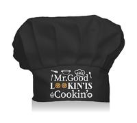 CREATCABIN Chef Hat Adult Adjustable Elastic Baker Kitchen Catering Wear Cooking Hat Custom Cotton Chef Cap for Women Men Grilling Baking BBQ Chef Dad Gift Black 11.8x9 Inch-Mr.Good Lookin's Cookin
