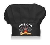 CREATCABIN Chef Hat Cooking Hat Elastic Adjustable Kitchen Baker Chef Cap Reusable Cotton Cap Black Stretch Chef Hat for Chef Works Adult Grilling Unisex Baking 9x11.8Inch-This Guy Is a Grill Master