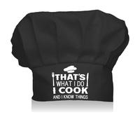 CREATCABIN Chef Hat Cooking Hat Elastic Adjustable Kitchen Baker Chef Cap Reusable Cotton Cap Black Stretch Chef Hat for Chef Works Adult 9x11.8Inch-That's What I Do I Cook and I Know Things