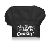 CREATCABIN Chef Hat Mr. Good Lookin's Cookin' Adjustable Elastic Kitchen Cooking Hat Funny Premium Quality Cap for Chef Birthday Party Cooking Class Black