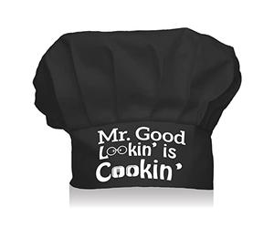 CREATCABIN Chef Hat Mr. Good Lookin's Cookin' Adjustable Elastic Kitchen Cooking Hat Funny Premium Quality Cap for Chef Birthday Party Cooking Class Black