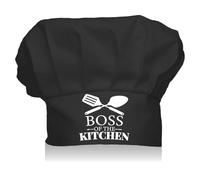 CREATCABIN Chef Hats Adjustable Chef Cap Elastic Cotton Cooking Hat Reusable Stretch Chef Tableware Black Hat Gifts for Men Women Adult Grilling Unisex Kitchen Baking 9 x 11.8Inch-Boss of the Kitchen