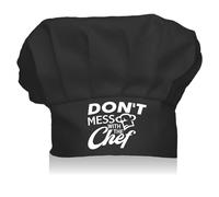 CREATCABIN Chef Hats Adjustable Chef Elastic Cotton Cooking Hat Reusable Stretch Chef Gifts for Men Women Adult Grilling Unisex Kitchen Baking Hibachi-Not' Mess with the Chef 9 x 11.8Inch(Black)