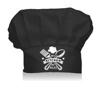CREATCABIN Chef Hats Cooking Hat Elastic Cotton Kitchen Baker Reusable Adjustable Cap Stretch Chef Black Hat for Men Women Adult Grilling Unisex Baking Hibachi 9x11.8Inch-My Kitchen My Rules