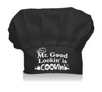 CREATCABIN Chef Hats Cooking Hat Elastic Cotton Kitchen Baker Reusable Adjustable Stretch Chef Gifts for Men Women Adult Grilling Unisex Baking Hibachi-Mr. Good Lookin'is Cookin 9x11.8Inch(Black)