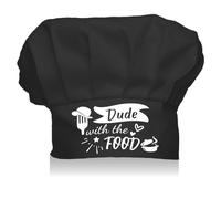 CREATCABIN Chef Hats Cooking Hat Elastic Cotton Kitchen Baker Reusable Adjustable Stretch Chef Gifts for Men Women Adult Grilling Unisex Baking Hibachi-Dude with the Food 9 x 11.8Inch(Black)