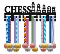 CREATCABIN Chess Medal Hanger Medal Holder Display Sports Competition Rack Wall Mount Wooden Medal Frame with Hooks Organizer for Hanging Over 30 Medals Ribbons Chess Player Medalist 15.7 x 5.9Inch