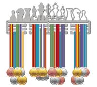 CREATCABIN Chess Medal Hanger Rack Medal Holder Display Sports Medal Hangers Hanging Awards Wall Mount Frame Iron Decor for Hanging Chess Medalist Medals Ribbons 15.7 x 5.9Inch Silver Organizer Racks
